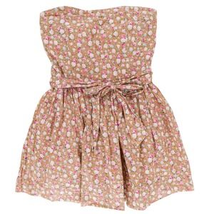 Papaya Strapless Pink Ditsy Floral Mini Dress L Smocked Bodice Waist Tie Summer